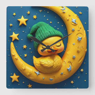 Cute cartoon duck and moon square wall clock