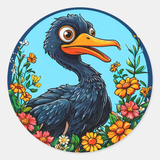 Cute cartoon duck classic round sticker (Front)