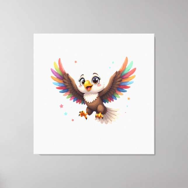 Cute Cartoon Eagle Flying – Friendly Vector Art Canvas Print (Front)