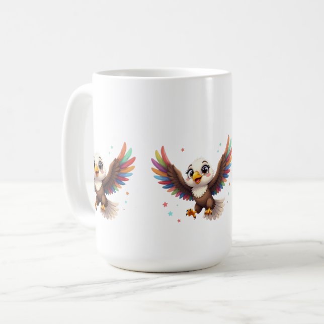 Cute Cartoon Eagle Flying – Friendly Vector Art Coffee Mug (Front Left)