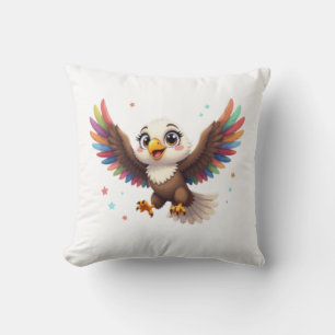 Cute Cartoon Eagle Flying – Friendly Vector Art Cushion