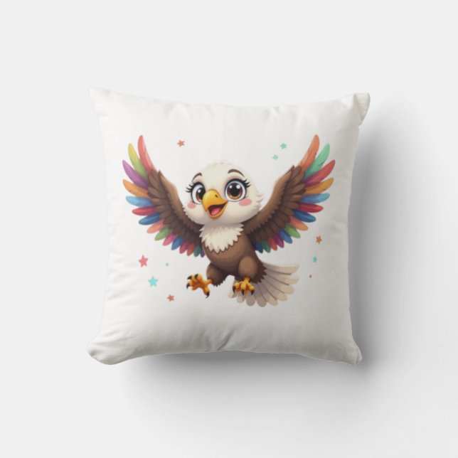 Cute Cartoon Eagle Flying – Friendly Vector Art Cushion (Front)
