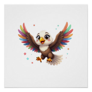 Cute Cartoon Eagle Flying – Friendly Vector Art Poster