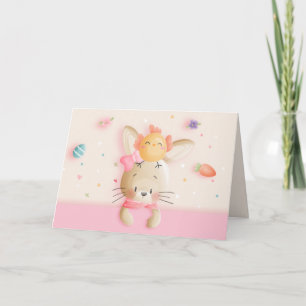 Cute Cartoon Easter Bunny & Chick Eggs Holiday Card
