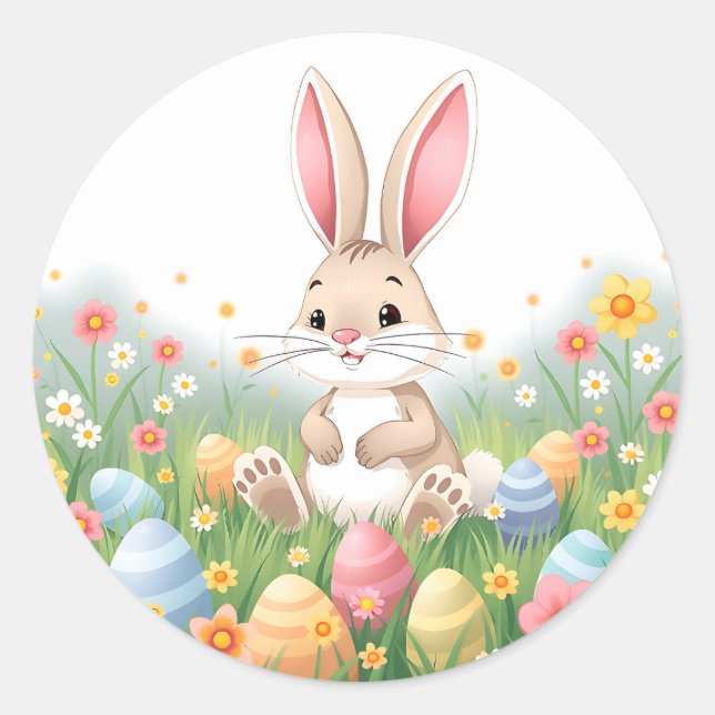 Cute Cartoon Easter Bunny  Classic Round Sticker (Front)