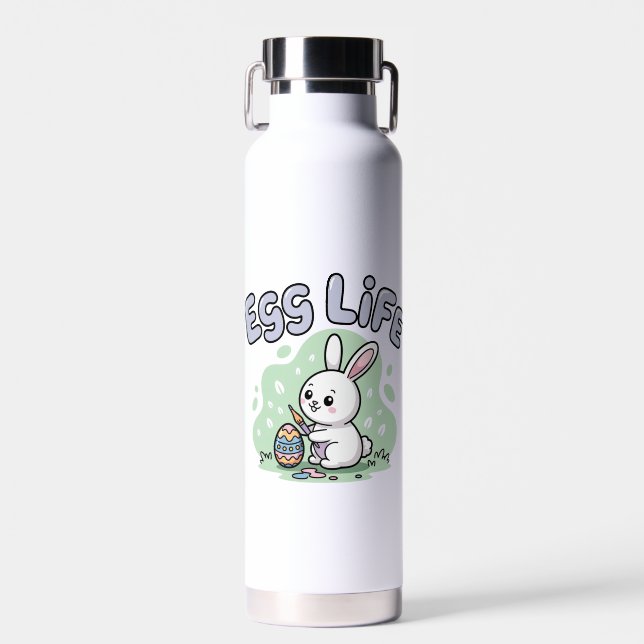 Cute Cartoon Easter Bunny Egg Life Illustration Water Bottle (Front)