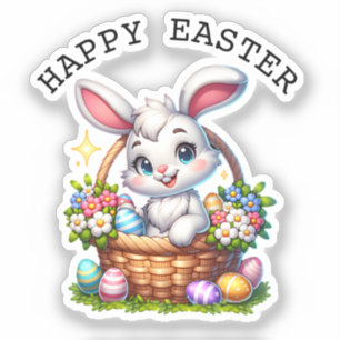 Cute Cartoon Easter Bunny in a Basket Personalised