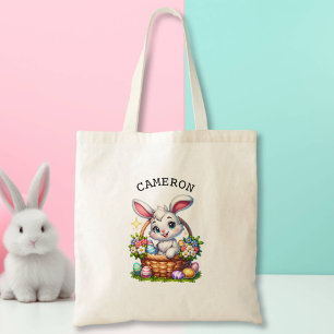 Cute Cartoon Easter Bunny in a Basket Personalised Tote Bag