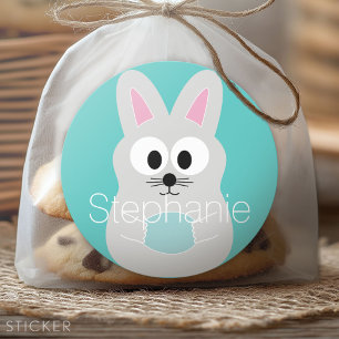 Cute Cartoon Easter Bunny with Custom Name Classic Round Sticker
