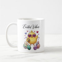 Cute Cartoon Easter Chick with Pastel Eggs Heart