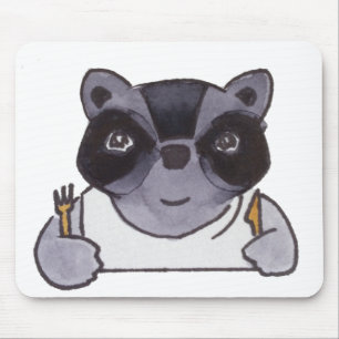 Cute Cartoon Eating Cooking Raccoon Mouse Pad
