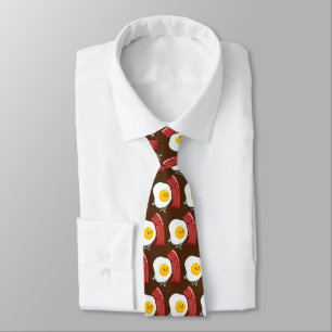 Cute cartoon eggs bacon tiled pattern tie
