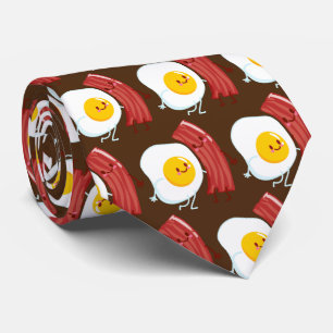 Cute cartoon eggs bacon tiled pattern tie