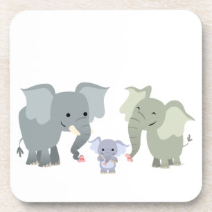 Cute Cartoon Elephant Family Coasters Set