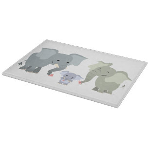 Cute Cartoon Elephant Family Cutting Board