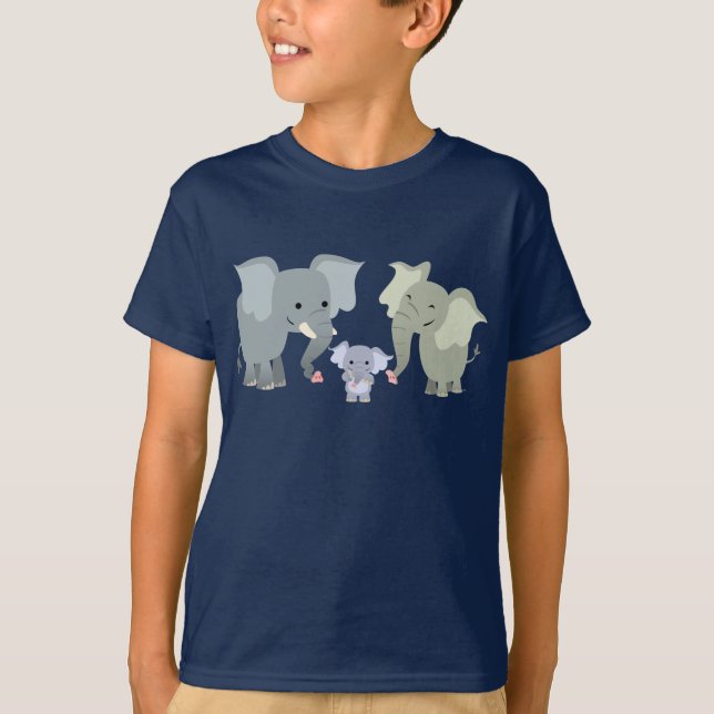 Cute Cartoon Elephant Family Kids T-Shirt (Front)