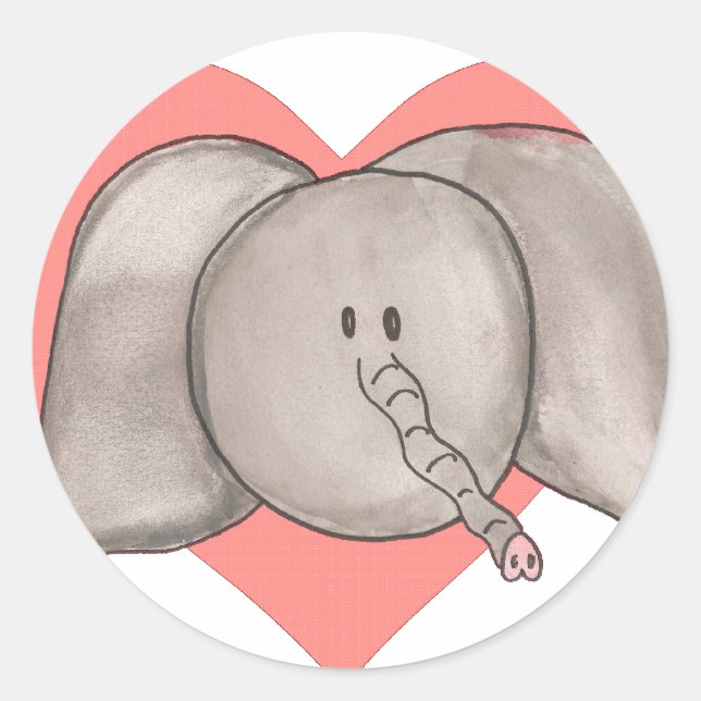 Cute Cartoon Elephant Heart Stickers. Classic Round Sticker (Front)