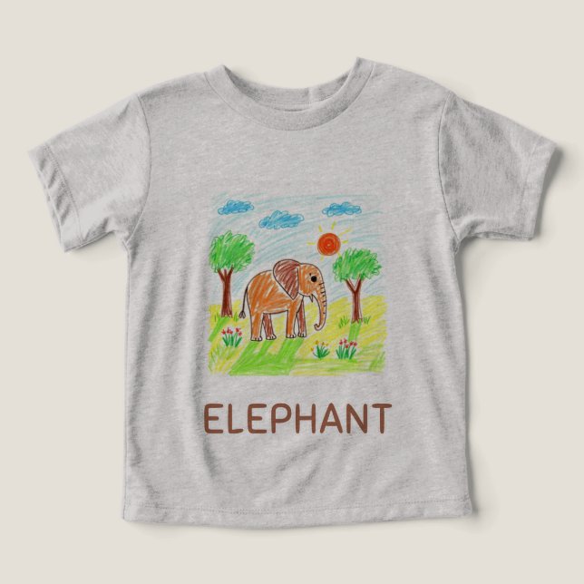Cute Cartoon Elephant - Kids Animal Art (Design Front)