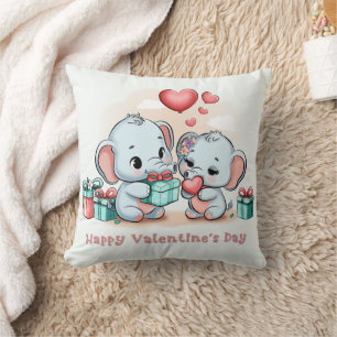 Cute Cartoon Elephant Lover Heart Valentines Day Cushion