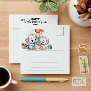 Cute Cartoon Elephant Lover Heart Valentines Day Envelope
