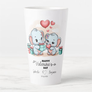 Cute Cartoon Elephant Lover Heart Valentines Day Latte Mug