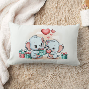 Cute Cartoon Elephant Lover Heart Valentines Day Lumbar Cushion