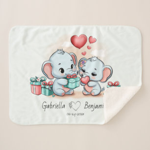 Cute Cartoon Elephant Lover Heart Valentines Day Sherpa Blanket
