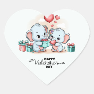 Cute Cartoon Elephant Lover Heart Valentines Day Sticker