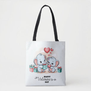 Cute Cartoon Elephant Lover Heart Valentines Day  Tote Bag