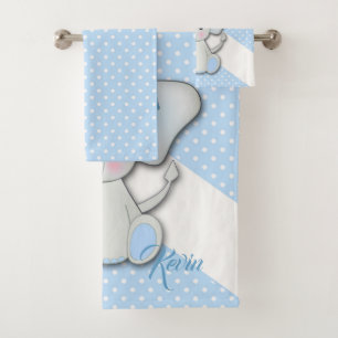 Cute cartoon elephant on a blue background bath towel set
