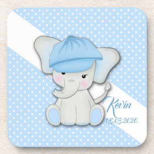Cute cartoon elephant on a blue background coaster