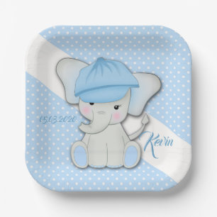 Cute cartoon elephant on a blue background paper plate