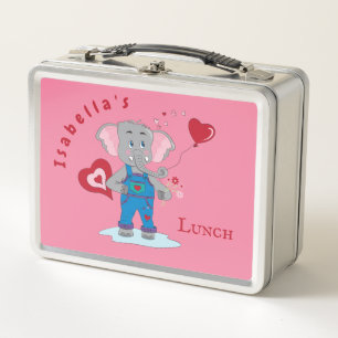 Cute Cartoon Elephant Pink and White Kid Lunchbox