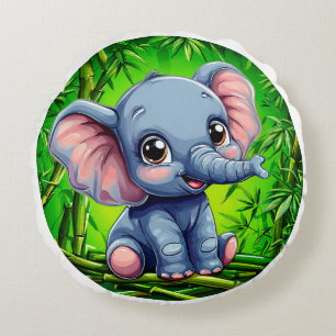 Cute cartoon elephant round cushion