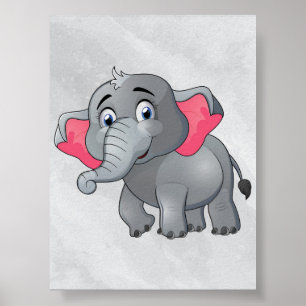 Cute Cartoon Elephant Wall Art! Small Baby Love! Poster