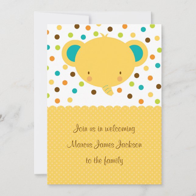 Cute Cartoon Elephant Welcome Baby Party Invite (Front)