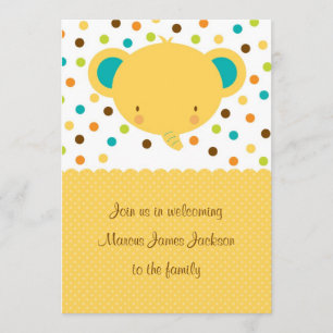 Cute Cartoon Elephant Welcome Baby Party Invite
