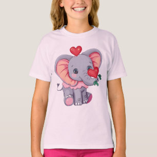 Cute Cartoon Elephant with Hearts Adorable Animal T-Shirt