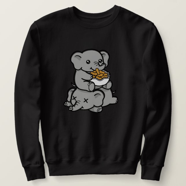 Cute Cartoon Elephants Eating Peanuts Fun Art Sweatshirt (Design Front)