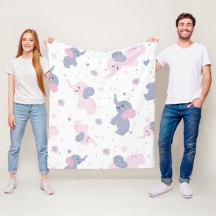 Cute cartoon elephants pattern fleece blanket