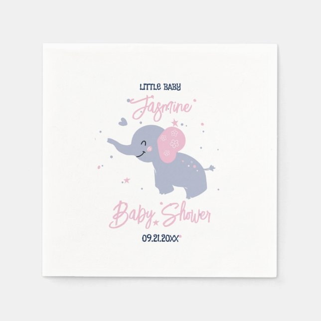 Cute cartoon elephants pattern on navy blue napkin (Front)