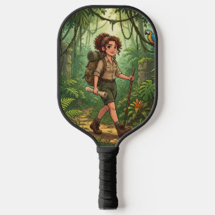 Cute Cartoon Explorer Girl in the Jungle Pickleball Paddle