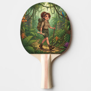 Cute Cartoon Explorer Girl in the Jungle Ping Pong Paddle