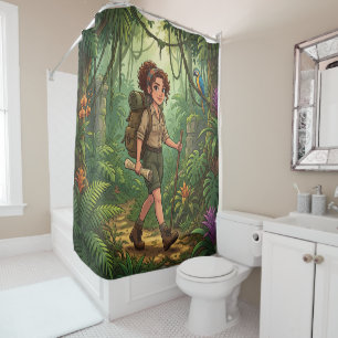 Cute Cartoon Explorer Girl in the Jungle Shower Curtain