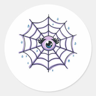 Cute Cartoon Eye in a Sparkly Web Classic Round Sticker