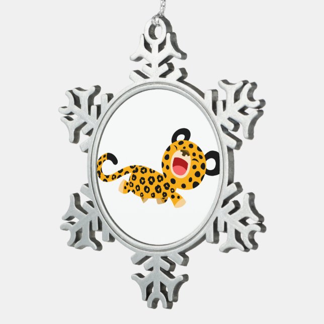 Cute Cartoon Facetious Leopard Pewter Ornament (Right)