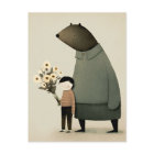 Cute cartoon fairy bear and boy. Floral Birthday