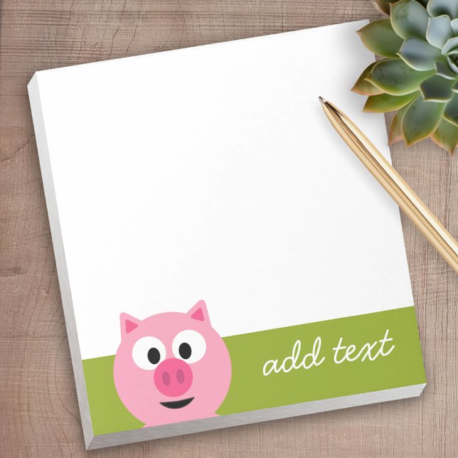 Cute Cartoon Farm Pig - Pink and Lime Green Notepad (Personalized Notepad - a fun gift or useful promotional product)