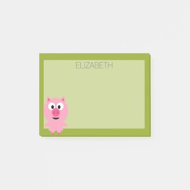 Cute Cartoon Farm Pig - Pink and Lime Green Post-it Notes (Front)