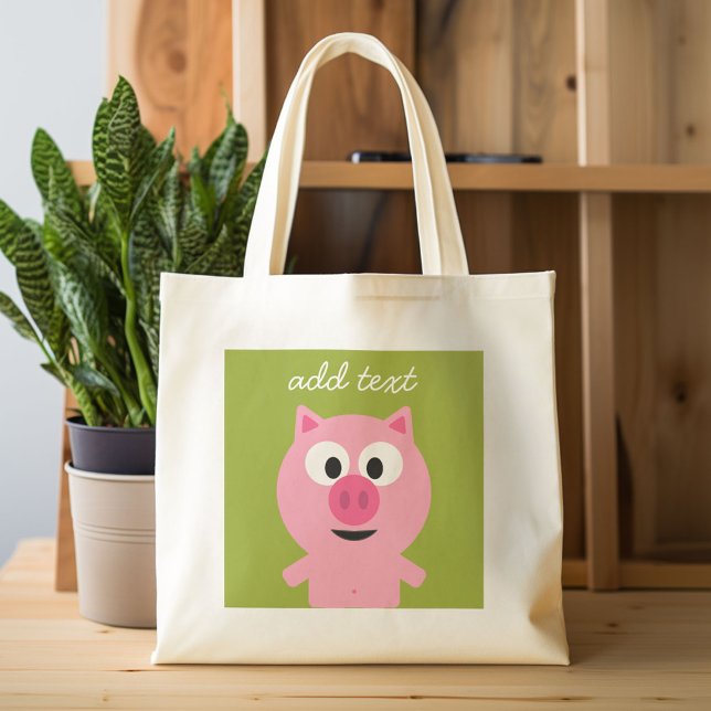 Cute Cartoon Farm Pig - Pink and Lime Green Tote Bag (Custom Canvas Tote Bag)